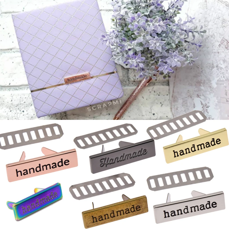 

10Pcs/lot Rectangle Metal Handmade Garment Labels Tags For Clothing Bags Hand Made Letter Printed Gold Color Diy Sewing Labels