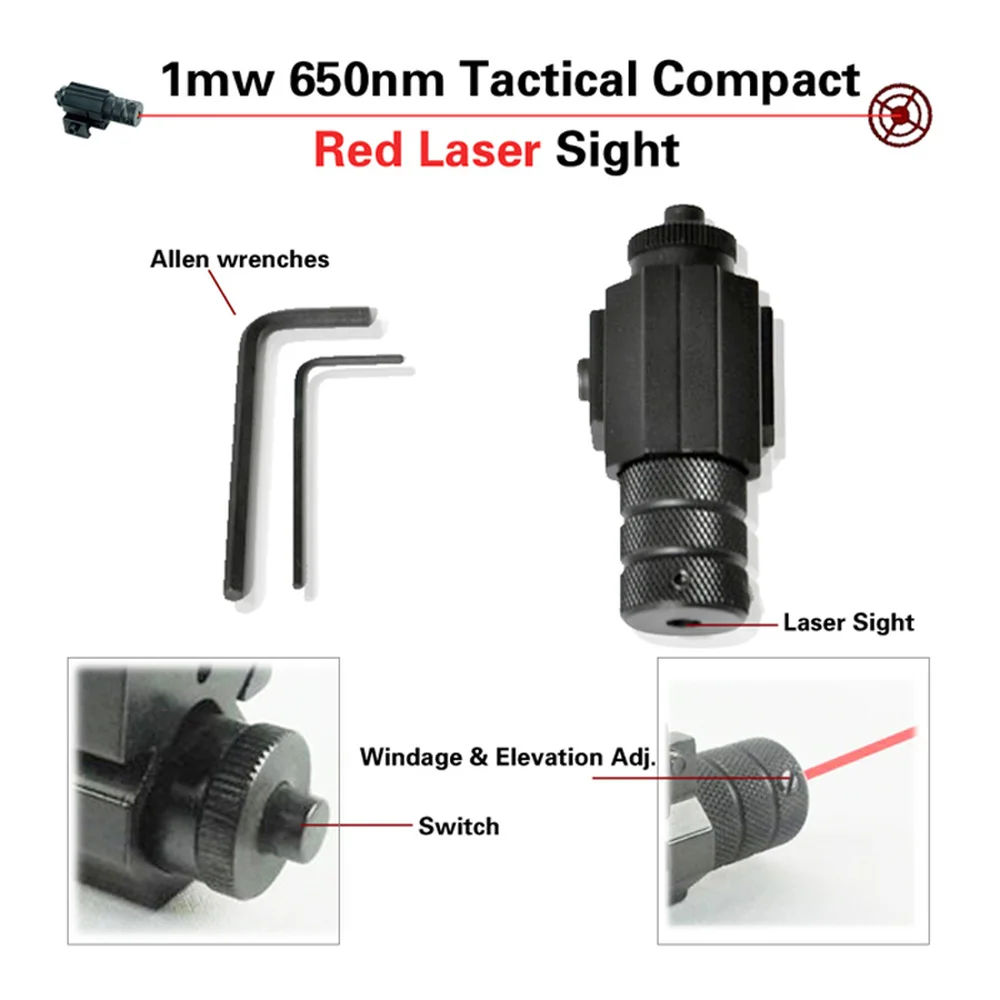 Матовый черный алюминиевый Тактический красный лазерный прицел с рельсовым