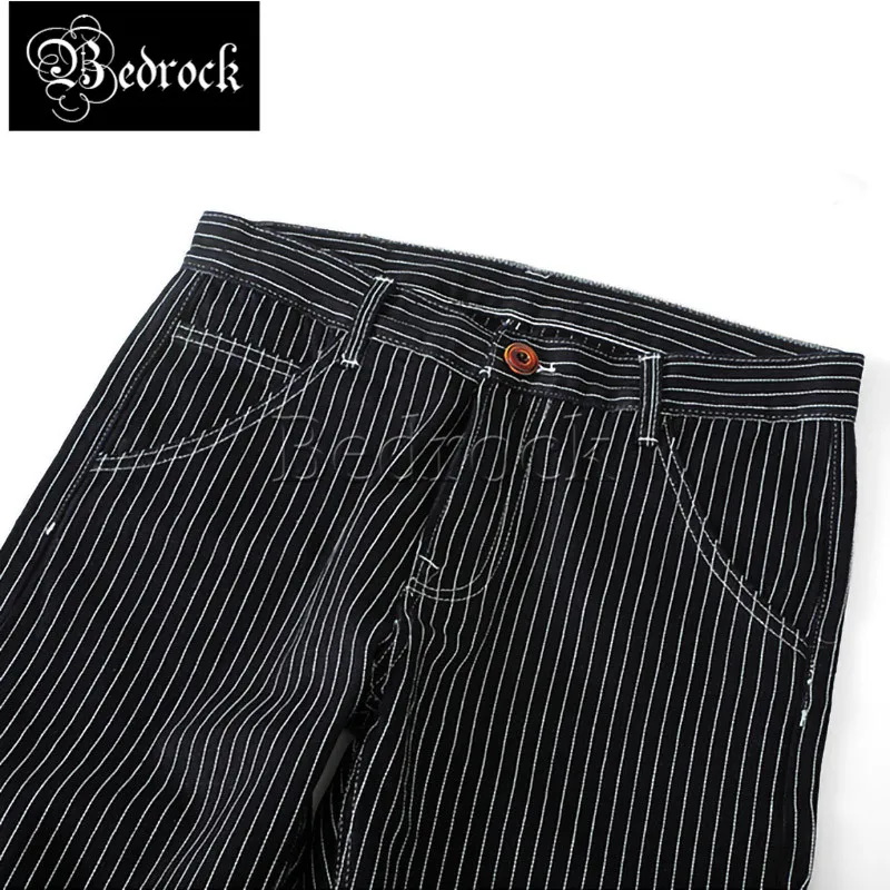 MBBCAR 13oz blue striped jeans washed raw denim vintage stripe cargo pants men Warp weft double dyed stripes pencil pants 7339