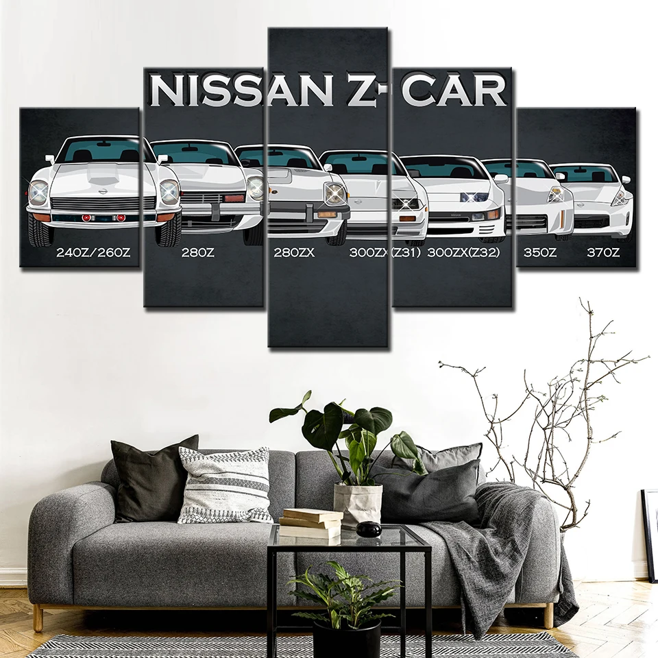 Постер на холсте с изображением исторических моделей Nissan Z 5 шт. | Дом и сад