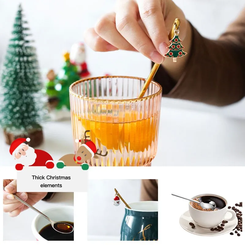 

1-6PCS New Stainless Steel Christmas Tableware Coffee Spoons Ice Cream Desserts Spoon Snowman Xmas Tree Kids Drinking Tea Scoops