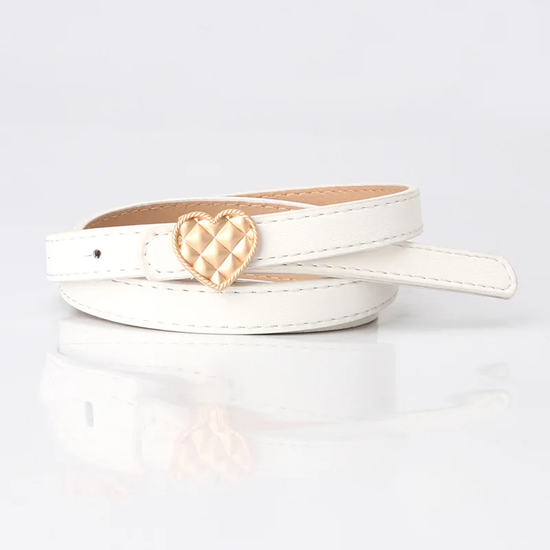 

New Fashion Leather Thin Belt For Women Heart-Shaped Buckle Waist Strap Designer Ladies Trouser Suit Dress Decoration Waistband