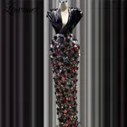 Женское вечернее платье-русалка, черное платье с глубоким V-образным вырезом и кристаллами, официальное платье в арабском стиле Дубаи, платье для выпускного вечера, 2021