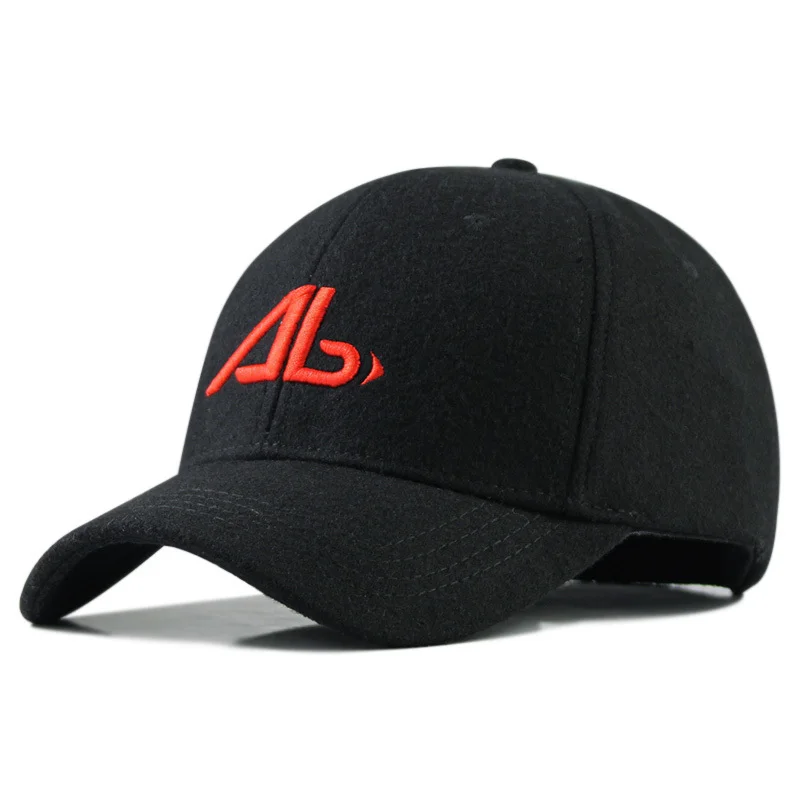 Black red 57-62 см 61-68 см большие мужские шерстяные бейсболки большого размера, мужские зимние уличные спортивные шапки размера плюс из войлока - Цвет: Black red