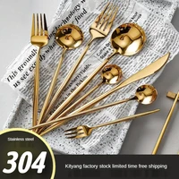 4pcs golden stainless steel tableware home hotel cafe office luxury knife fork spoon chopsticks cutlery set safe cutlery set