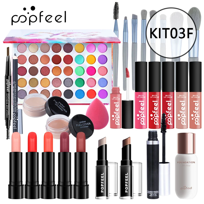 

POPFEEL Cosmetics Set Lipstick Lip Glaze Eye Shadow Palette Concealer Mixed Makeup Kit Lasting Waterproof Face Makeup TSLM1