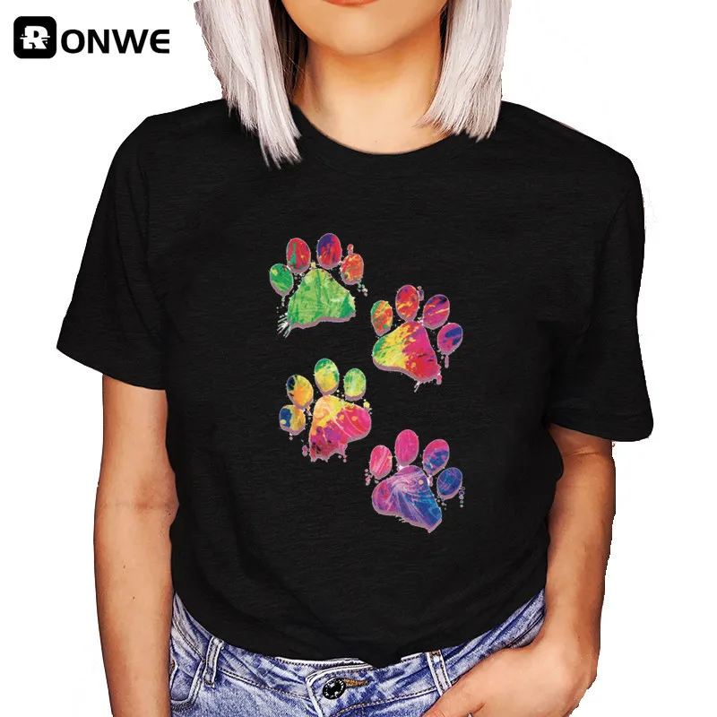 Женская летняя футболка с рисунком акварельной лапы и собаки коротким рукавом |