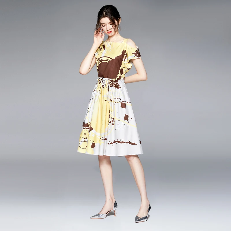 

Summer Korean Style Woman Dress Fashion Casual Thin Strapless Printing Vestido Feminino Ladies Elegant Retro Temperament Dresses