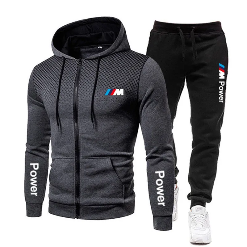 

New Men 's Sets Hoodies+Sweatpants Sport Suits Zipper Sweatshirts Set BMW 2-Piece Set Tracksuit Men Sportswear Brand Clothing