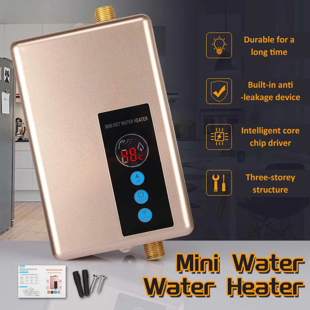 

5500W 220V Mini Electric Water Heaters Instant Tankless Kitchen Fast Heating Intelligent Electric Shower Hot Water Heater