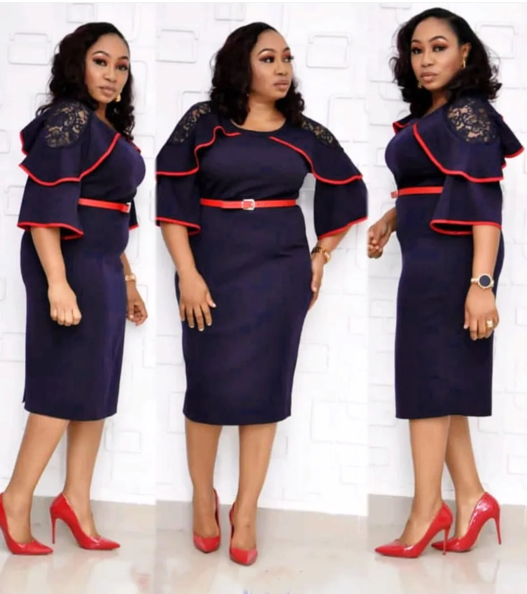 2020 new arrival summer elegent african women o-neck polyester plus size knee-length dress L-2XL | Тематическая одежда и
