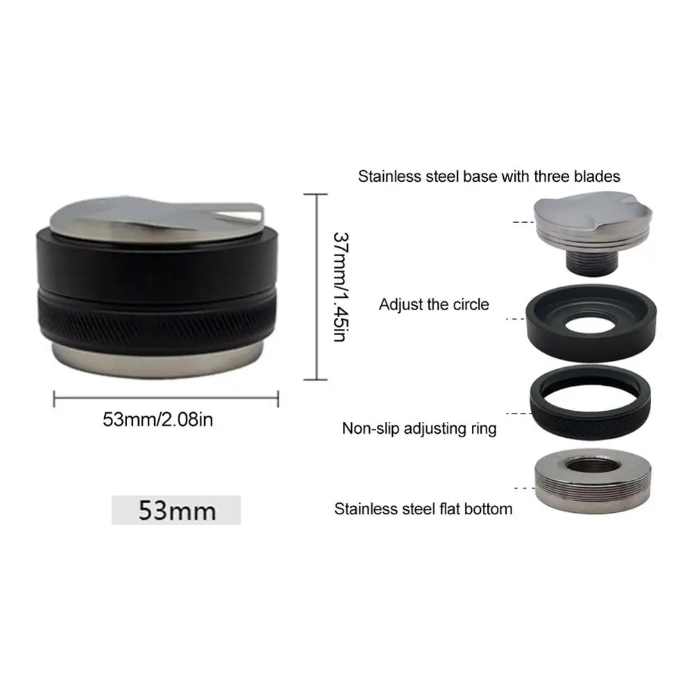 Manipulador de caf&eacute; de acero inoxidable, 53mm, altura ajustable, Trefoil, distribuidor de caf&eacute;, accesorios de caf&eacute;-1