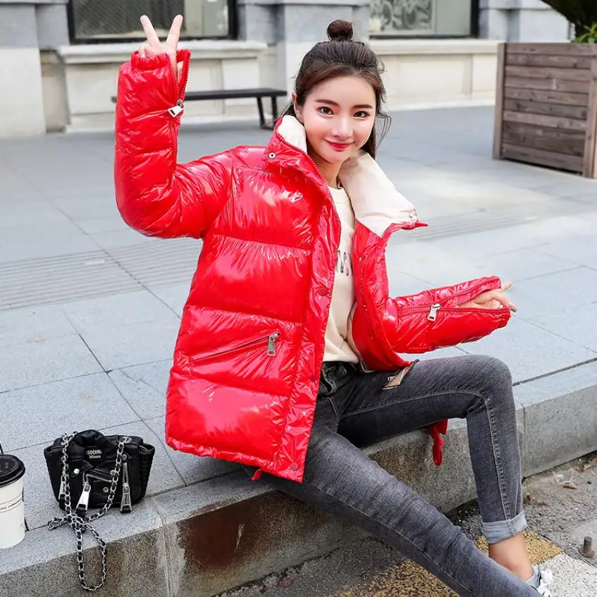 Модные зимние пуховики из хлопка женские блестящие парки с подкладкой ткани