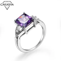 womens simple zircon ring silver 925 ring for wedding party ring jewelry gift purple champagne