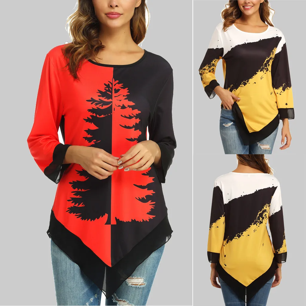 Женская рубашка Классическая шифоновая блузка с длинным рукавом блузки принтом