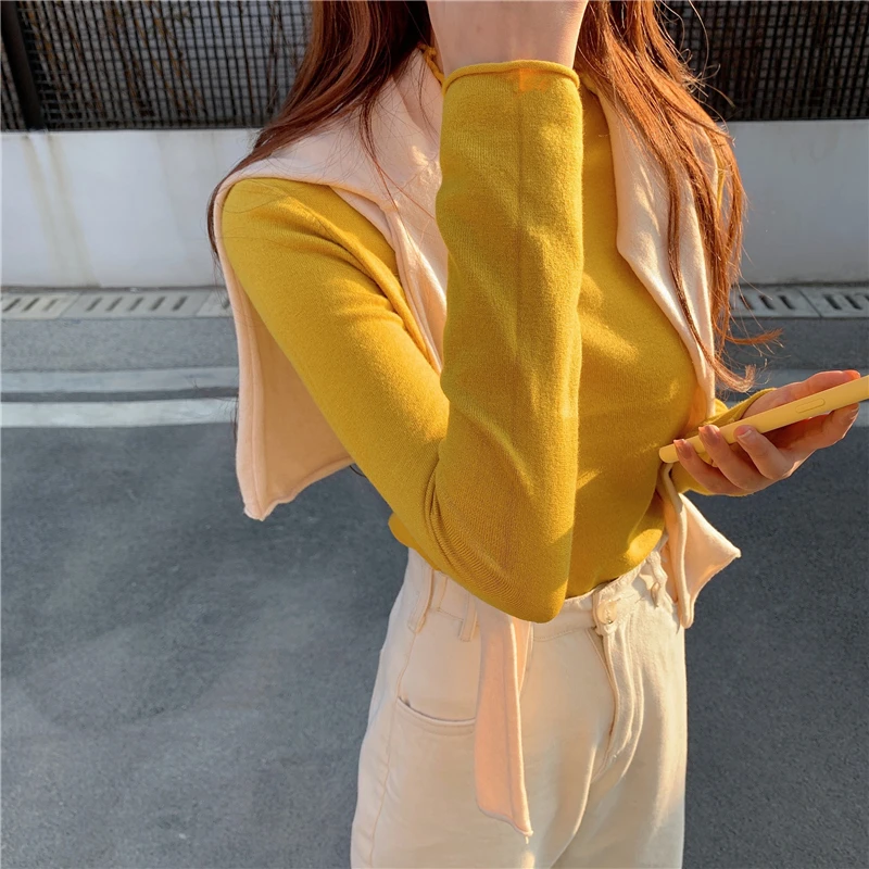 

Fall 2020 Winter Basic knitted Tops Women Sweater Curled Turtleneck Thick Sweater Apricot Knitwear Pullovers Slim T07011T