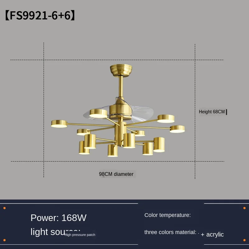 

chandelier with Fan 42 inch lamps lamp remote control copper Invisible Simple home living room three color