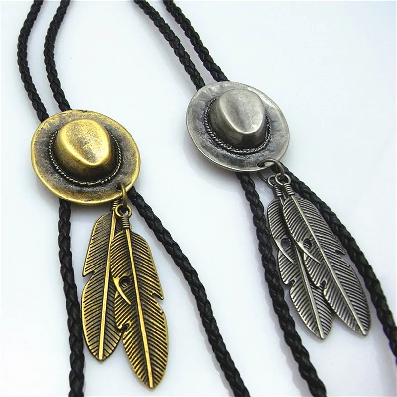 Новинка галстук Bolo в стиле ретро цепь ковбойская шляпа двойное перо воротник