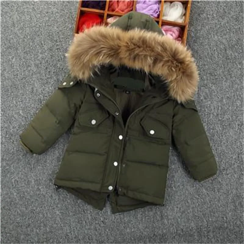 1-5Y new Parker Boys Clothes Hodded Solid Faux Fur Collar Boy Baby Winter Jacket Kids Boys Winter Coat Clothes For Babys