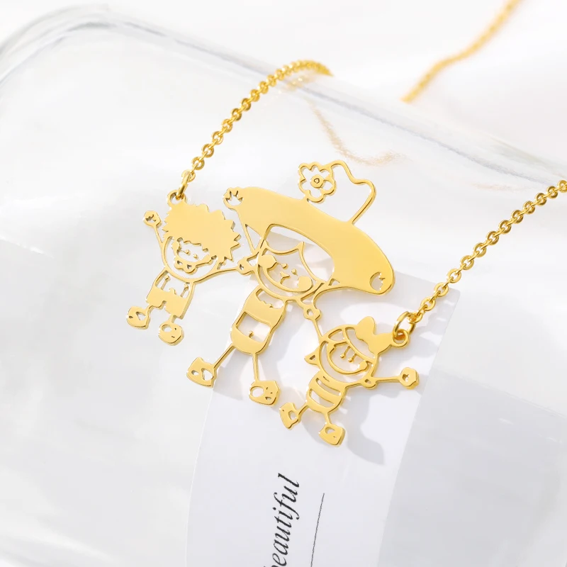 Персонализированное ожерелье из нержавеющей стали для рисования детей колье