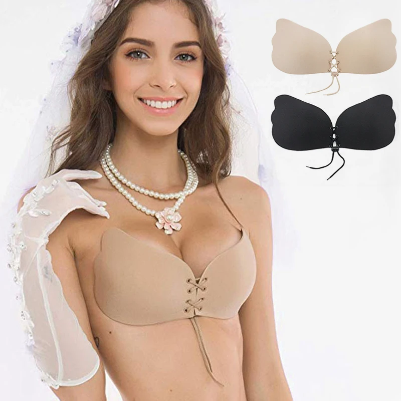 Сексуальный самоклеющийся без бретелек бандажный бюстгальтер черного цвета с