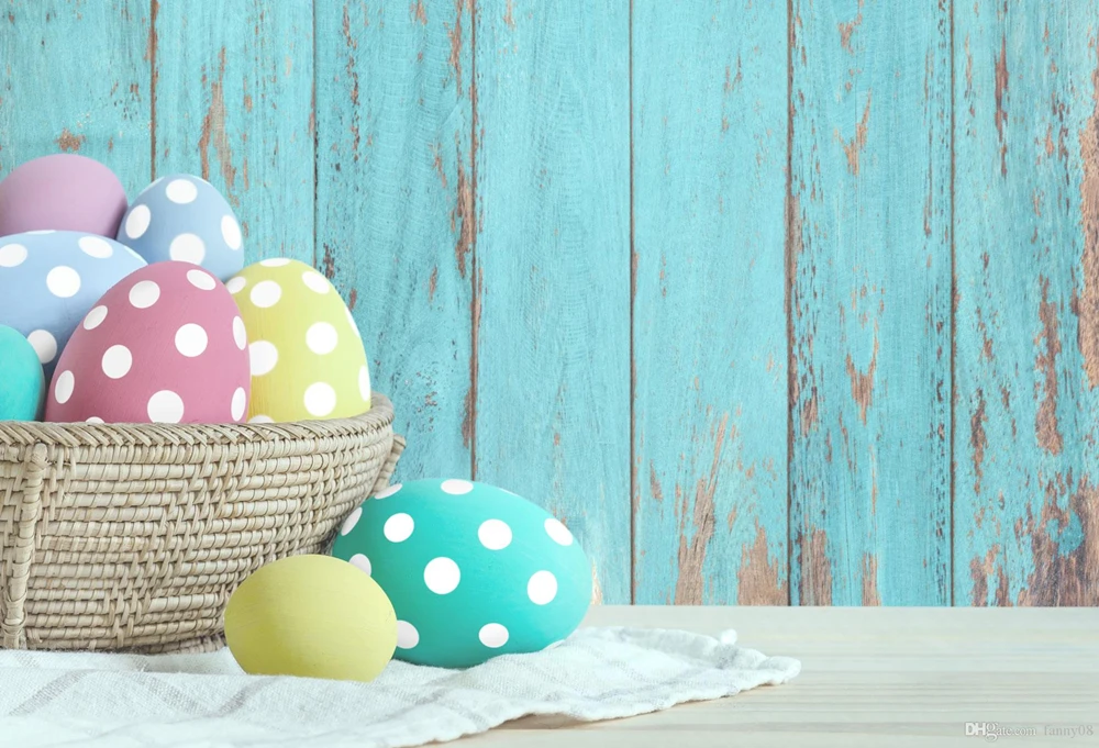 LEVOO фотография Фон пасхальные яйца корзина Wintage синяя стена украшение фон