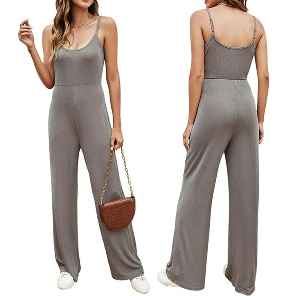 

Womens U Neck Tie Belted High Waist Harem Long Pants Rompers Wide Leg Jumpsuit Summer Sling Playsuit