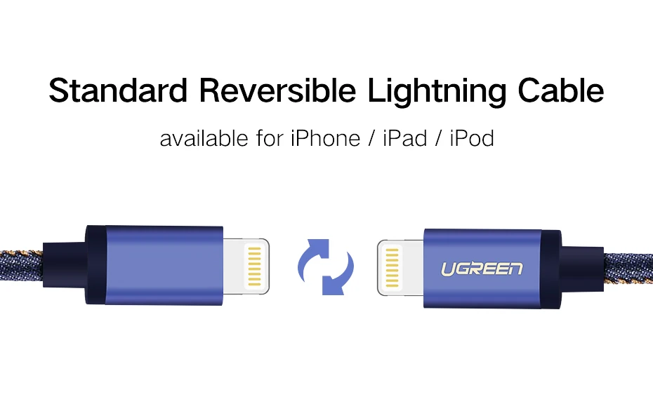Ugreen mfi-контроллеров кабель Lightning для iPhone 7 Джинсовые Плетеный 8 Булавки USB кабель быстрая Зарядное устройство кабель для iphone 8 8 плюс 6 5 iPad кабель