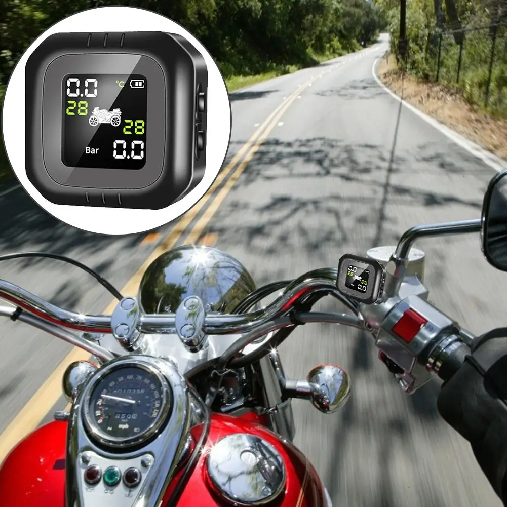 

Waterproof Motorcycle Real Time Tire Pressure LCD Display Monitoring System TPMS Wireless LCD Display External Sensors USB
