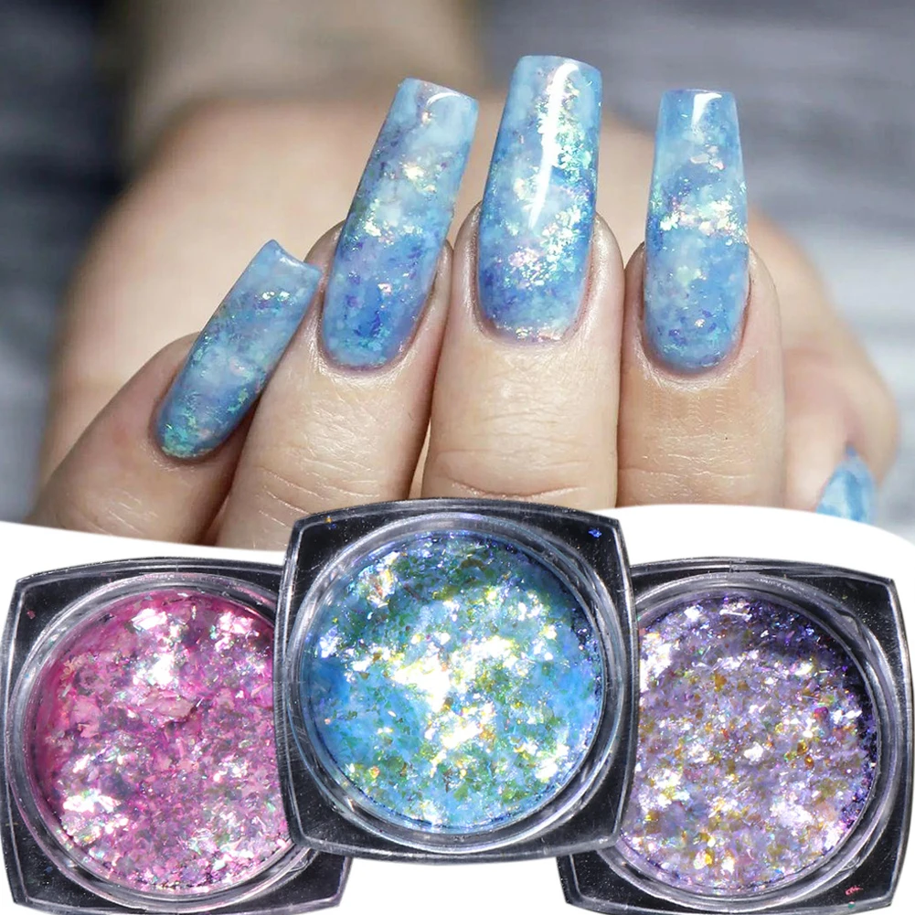 

Nails Art Crystal Fire Opal Flakes DIY Nail Sequins Purple Holographic Glitter Chrome Powder for Nails Manicure Paillettes