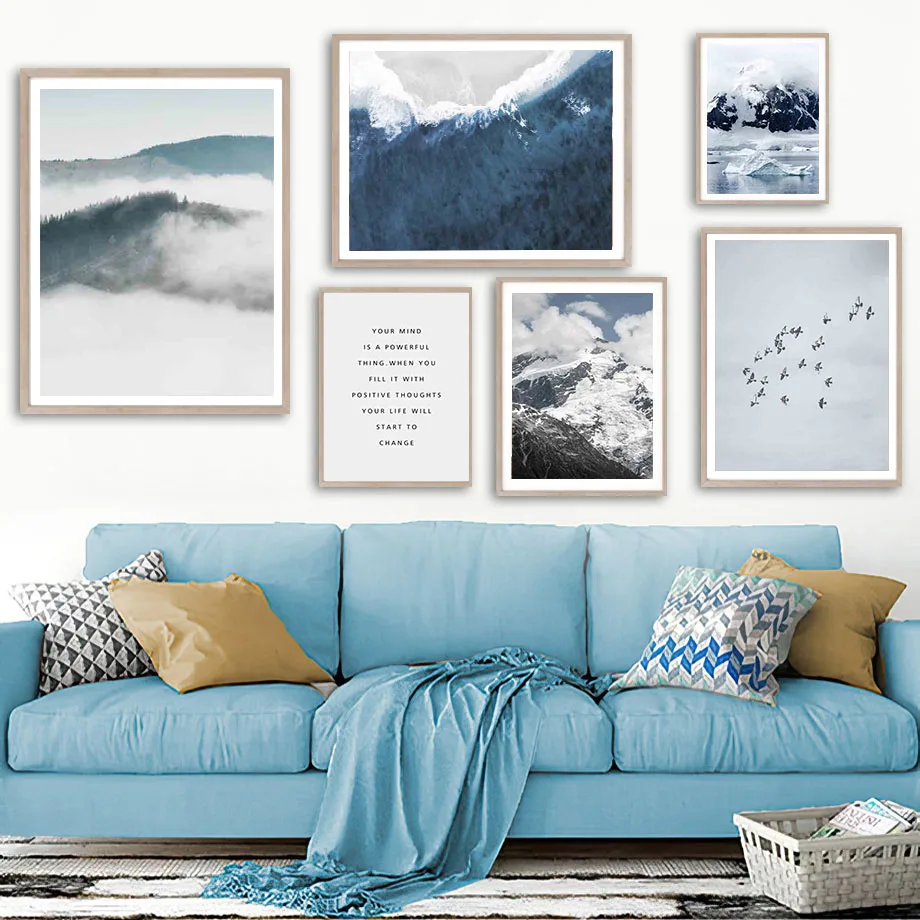 

Pigeon Waves Clouds Mountains Snow Quote Wall Art Canvas Painting Nordic Posters And Prints Wall Pictures For Living Room Decor