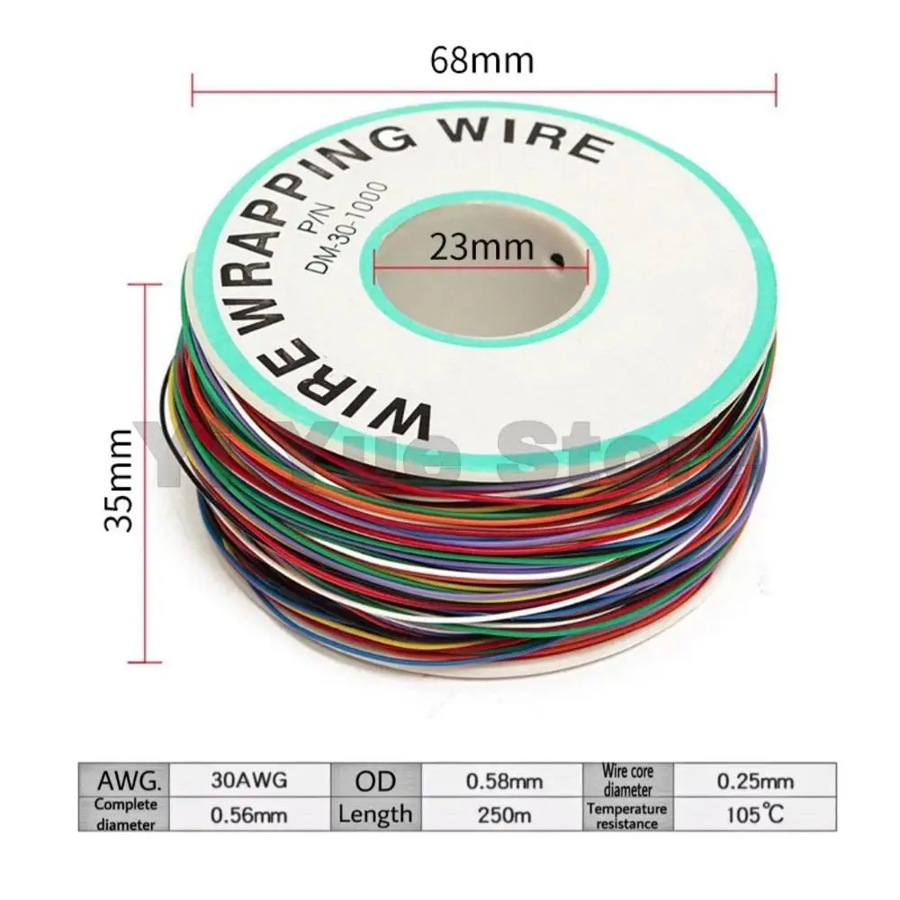 Один рулон 8 цветов 30AWG провод для обмотки проводов луженая медь твердая изоляция