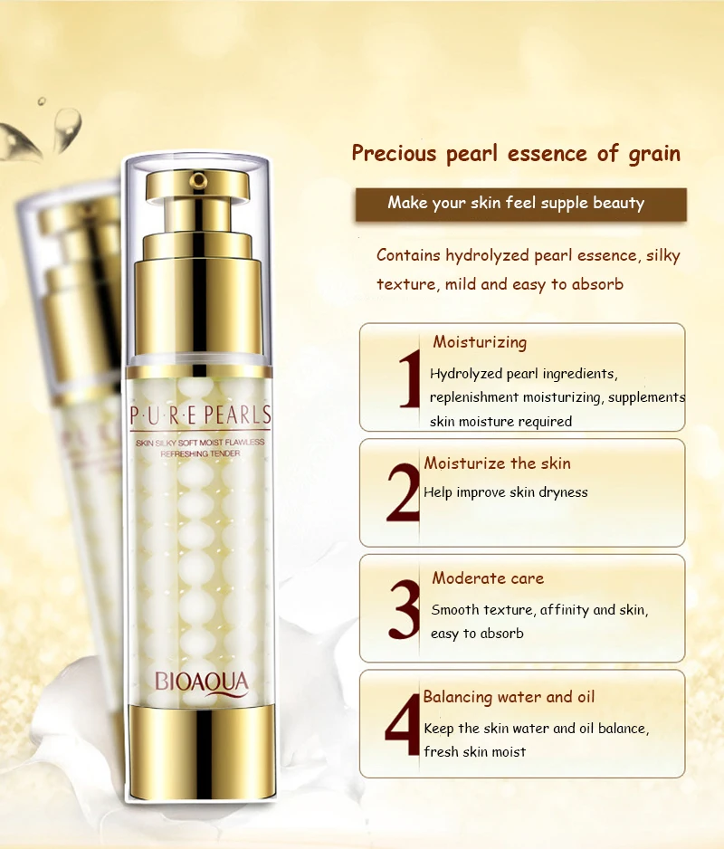 BIOAQUA Brand Pure Pearl Face Cream Moisturizing Facial Lotion +Essence Hyaluronic Acid Anti Wrinkle Whitening Essence 60g | Красота и