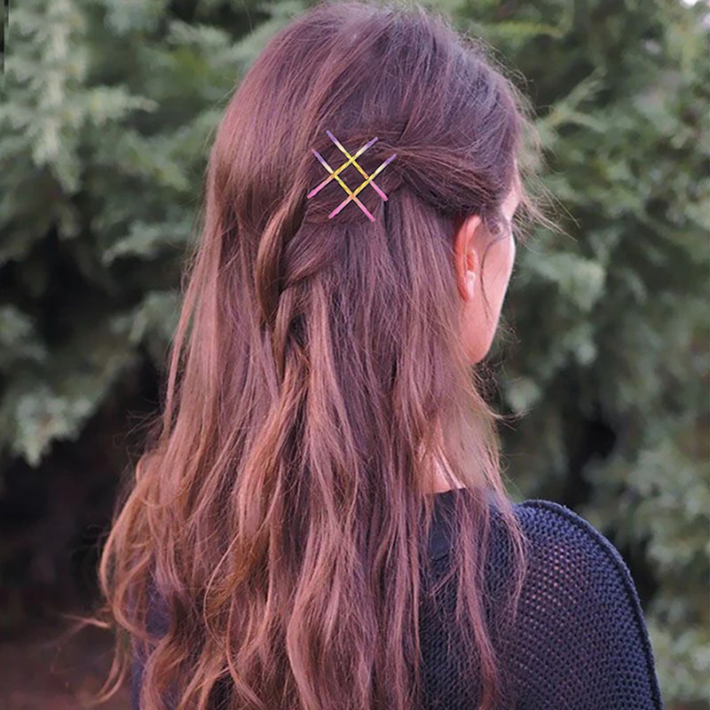

1 Set Gradient Colors Hair Clips Wave Flat Twisted Hairpins Metal Barrettes Hair Accessories For Women DIY Simple Headwear