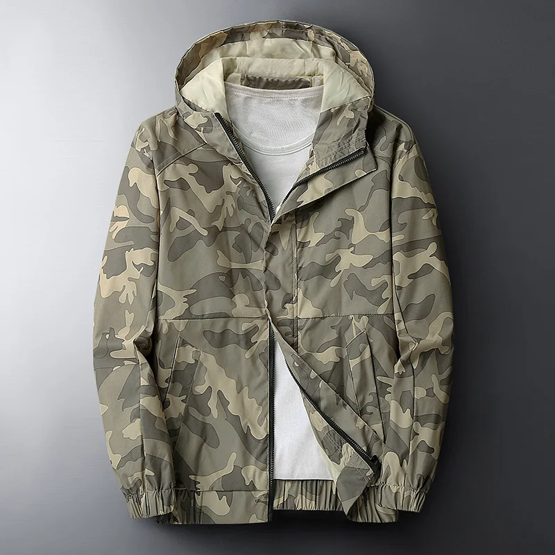 

Camouflage Hooded Jacket Men's 2021 Spring Korean Outdoors Casual Streetwear Male Breathable Military Camouflage Windbreakers