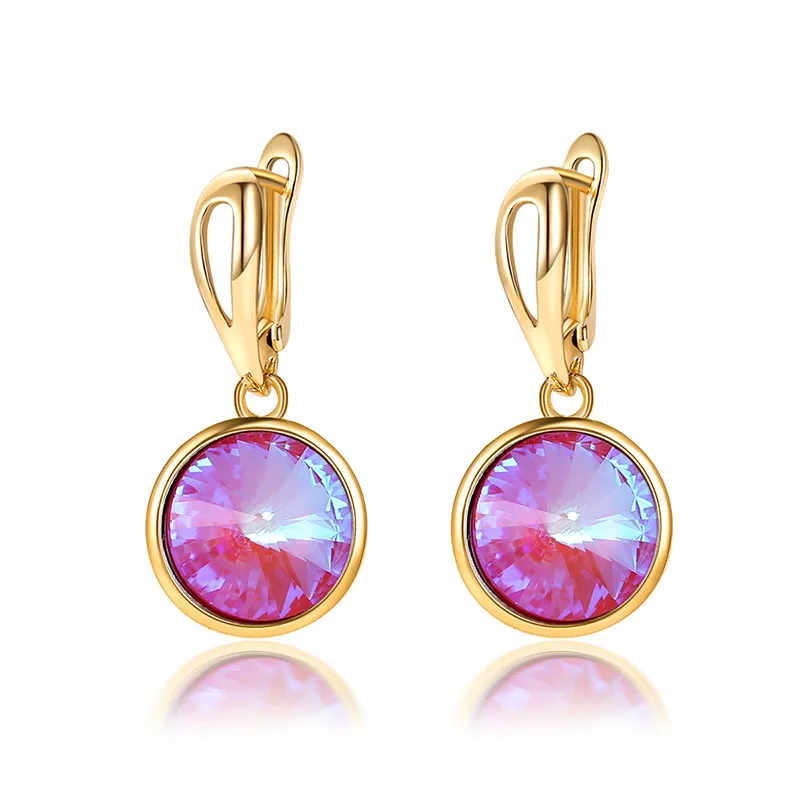 Новые Круглые разноцветные висячие серьги из натурального циркония женские