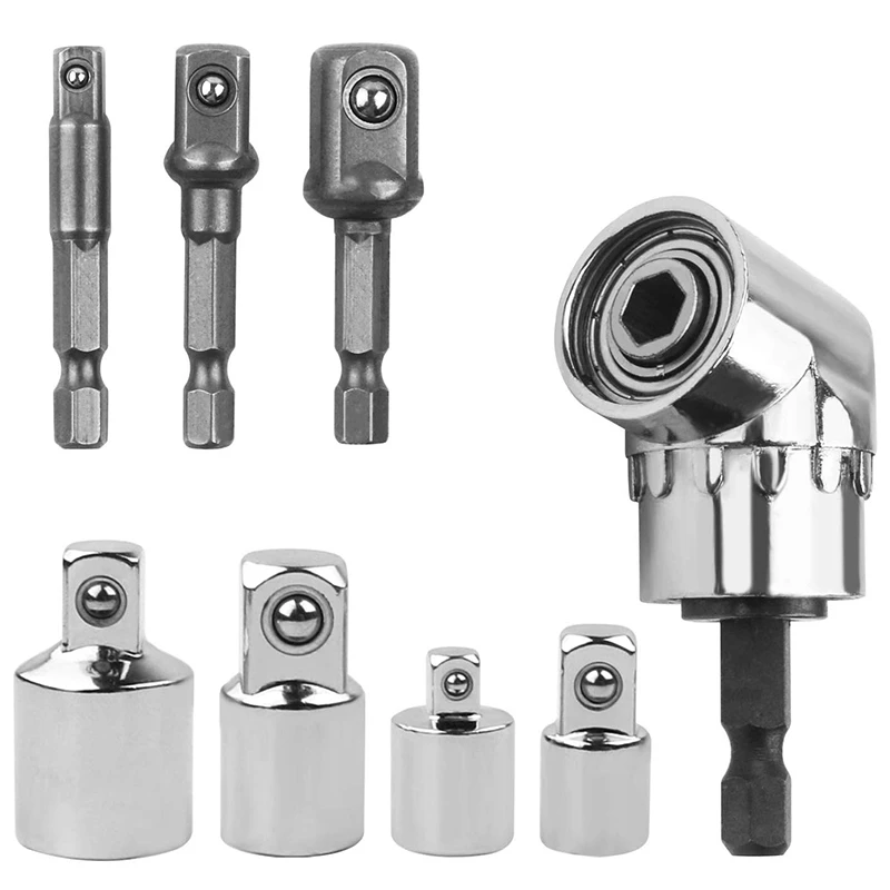 

8PCS Right Angle Screwdriver Drill Set Cordless Impact Grade Drill Hex Bit Socket Adapter Angle Extension Power Screwdriver Dril