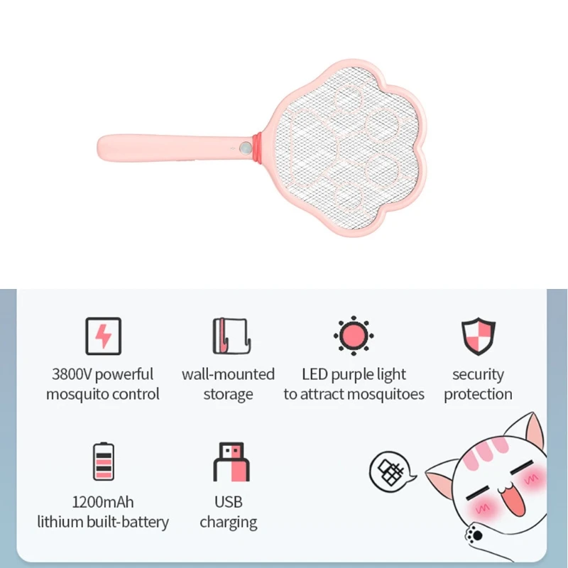 

3-Layer USB Rechargeable Electric Insect Fly Bug Wasp Mosquito Swatter Mosquitoes Trap Lamp & Racket for Home Outdoor U1JE