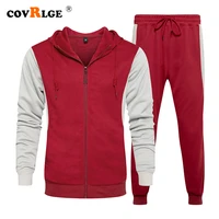 covrlge mens sportswear suit loose style autumn hoodiepants casual tracksuit two pieces patchwork suit us size male msx046