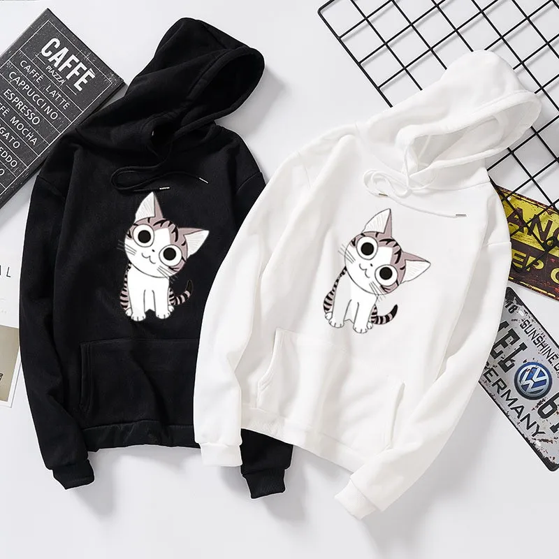 Толстовка с капюшоном Kawaii Cat для мужчин и женщин осенняя в стиле Харадзюку хип хоп
