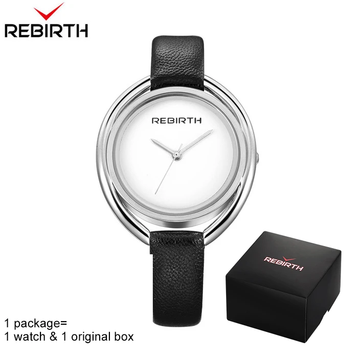 Женские наручные часы REBIRTH, кварцевые часы с кожаным ремешком, роскошные часы-браслет из розового золота, женские часы montre femme RE028 - Цвет: black silver