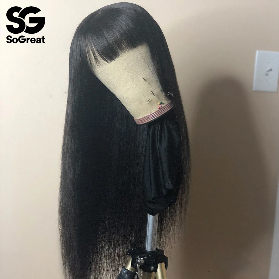 Парики из натуральных волос с челкой короткий и длинный парик для черных женщин