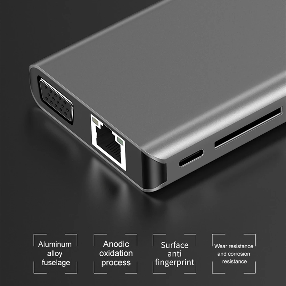 Tebe type-C концентратор 8-в-1 док-станция с 3 5 мм аудио конвертер USB C к HDMI + VGA двойной
