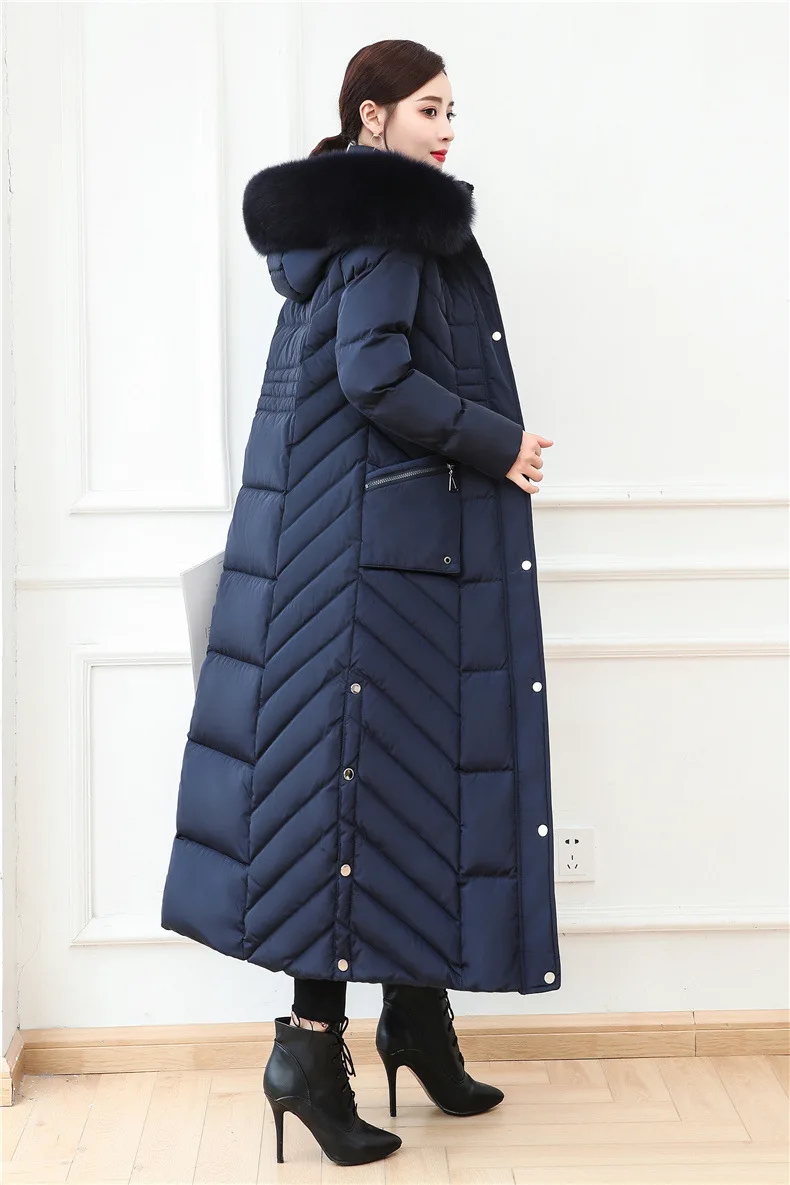 S- 4XL plus size Winter over the knee X-long 90% Duck down coat female X-Long thick warm Down Jacket real fox fur Parkas F442