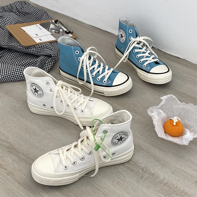 

Кеды унисекс высокие, классические холщовые кроссовки, однотонные синие, для мальчиков и девочек, для пар, унисекс, Размеры 35-44