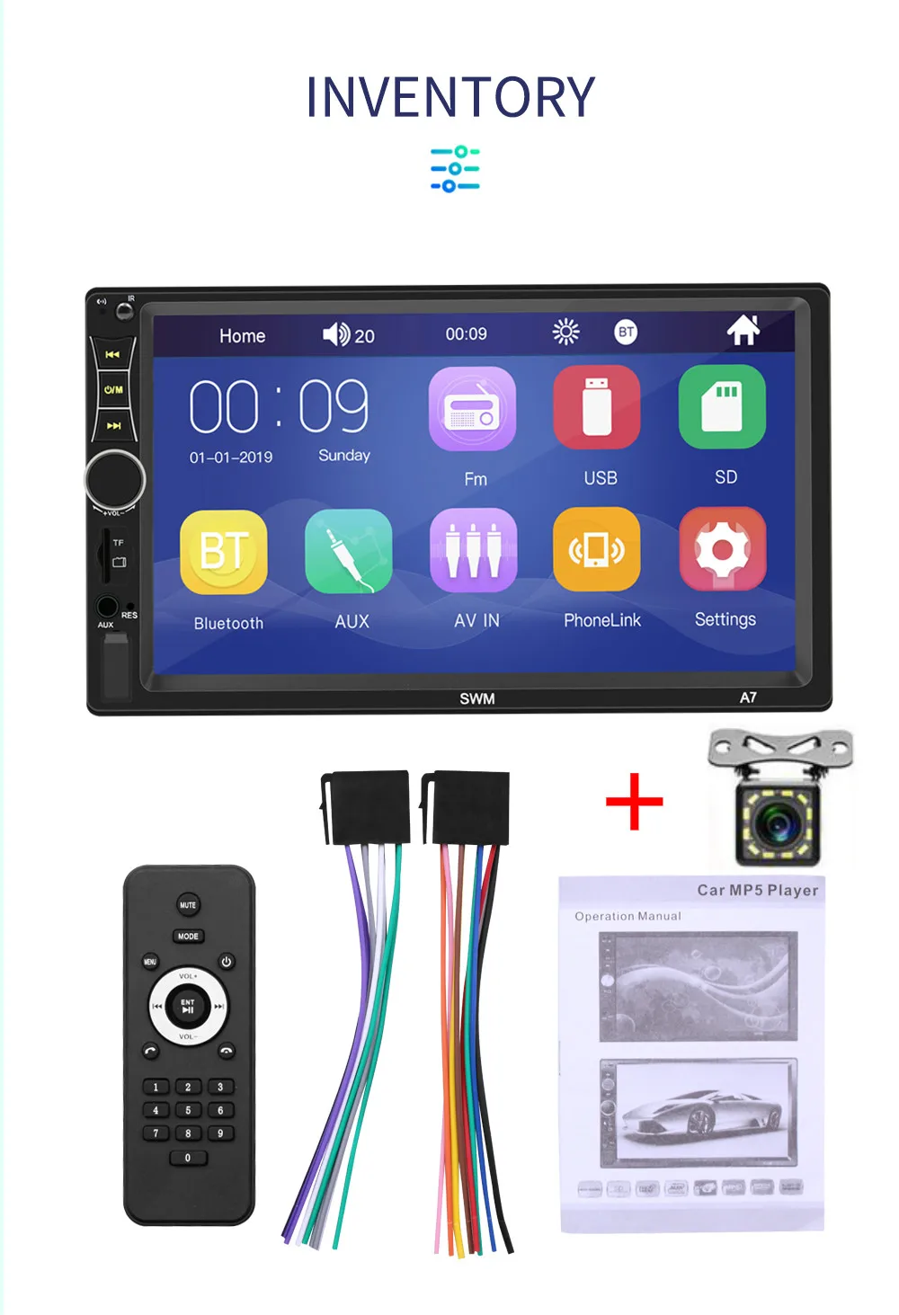 with 12led cam Авторадио 2DIN автомобильный стерео MP5 плеер 7 дюймов сенсорный экран Bluetooth USB AUX U диск FM радио+ камера - Цвет: with 12led cam