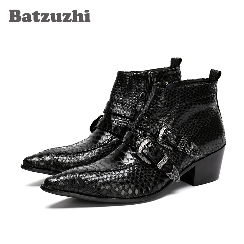 

Batzuzhi 100% Brand New Black Men Boots Pointed Toe Antumn Leather Ankle Boots Men Business Boots Formal bota masculina, EU38-46