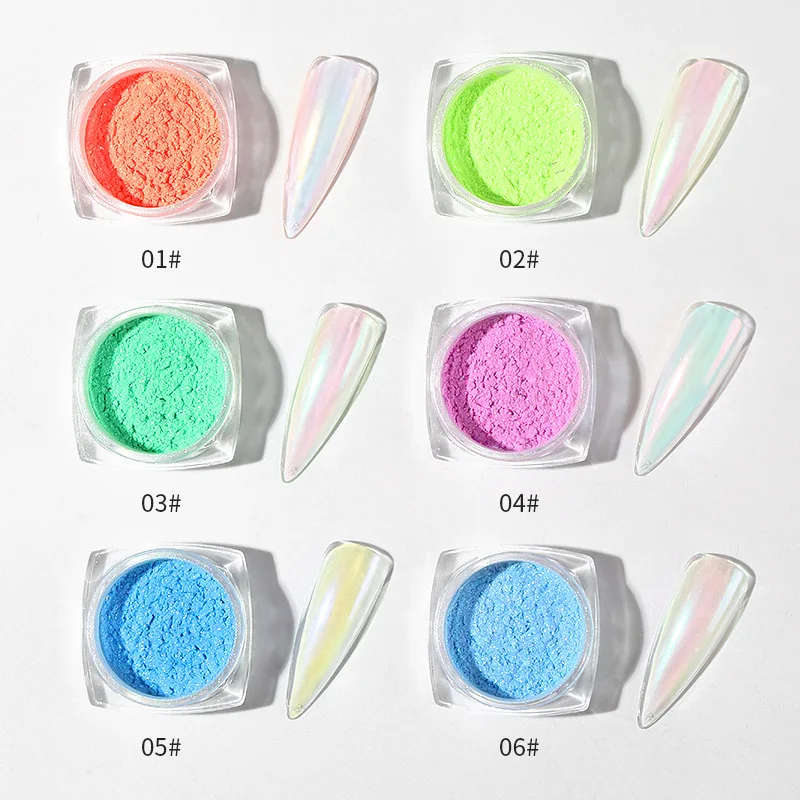 Блестящий Порошок для ногтей 6 цветов градиентный лак хромированная пыль
