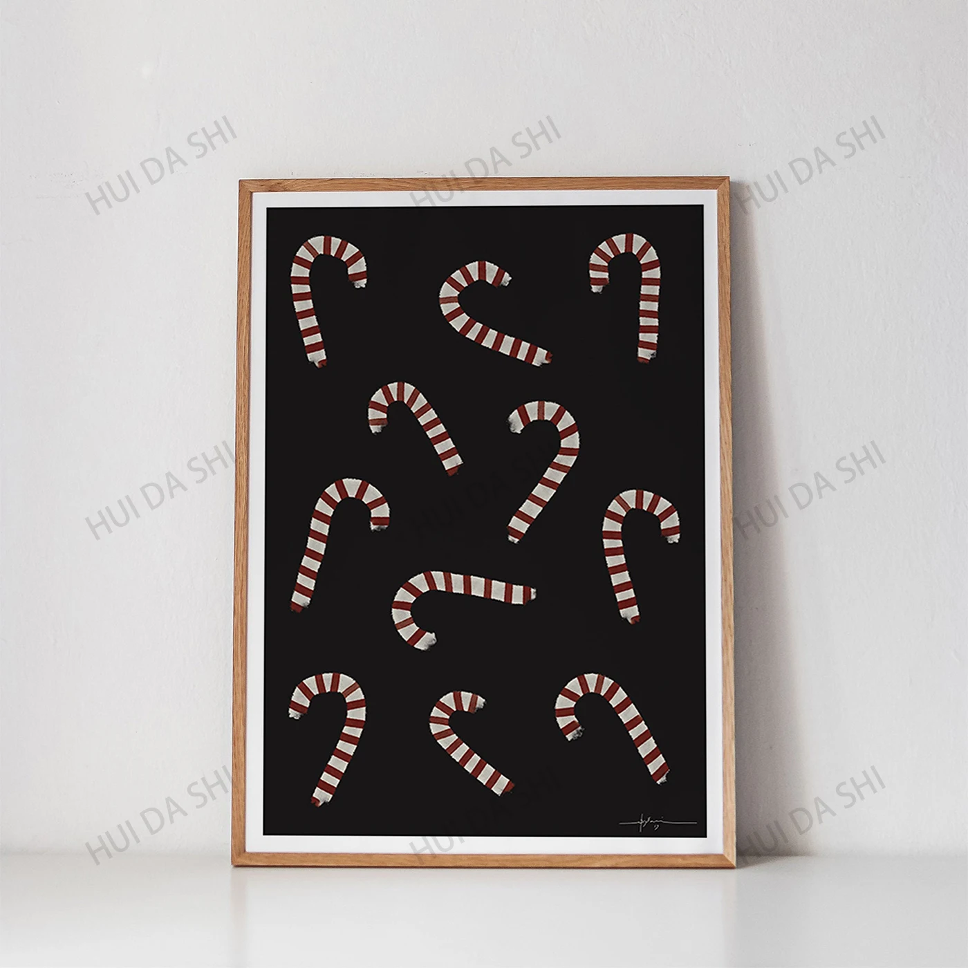 

Modern Candy Cane Printable Art, Minimalist Christmas Art Print, Scandinavian Xmas Wall Decor, Abstract Christmas Poster