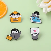 penguin play ipad carrying briefcase enamel pin envelope custom brooches backpack denim clothes bag cute jewelry gift for friend